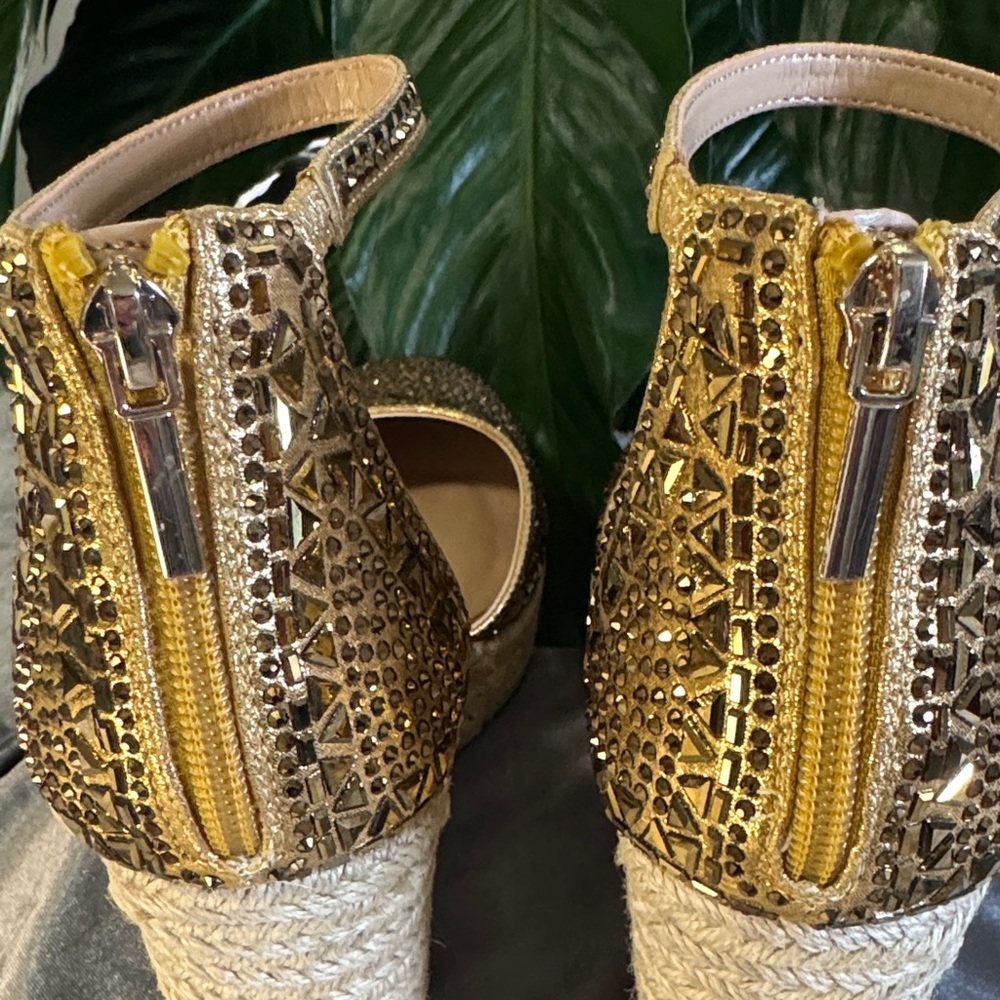 Thalia Sodi Mika Metallic Gold Espadrille Wedge Shoe Size 10M - Picture 8 of 11